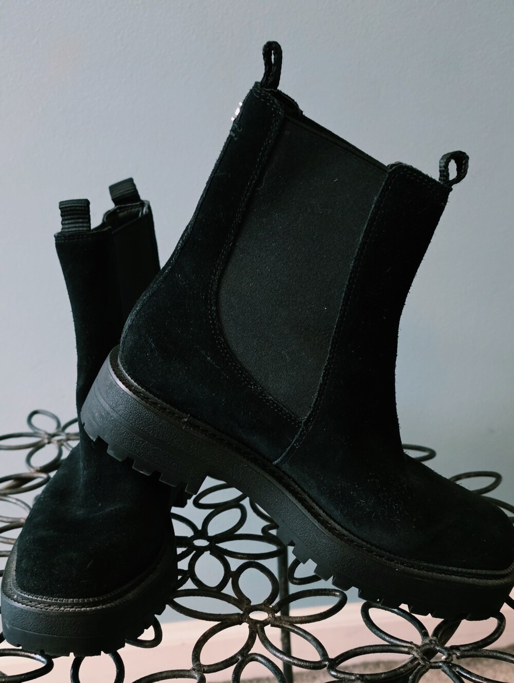 Sam Edelman Black Suede Chelsea Lug Booties